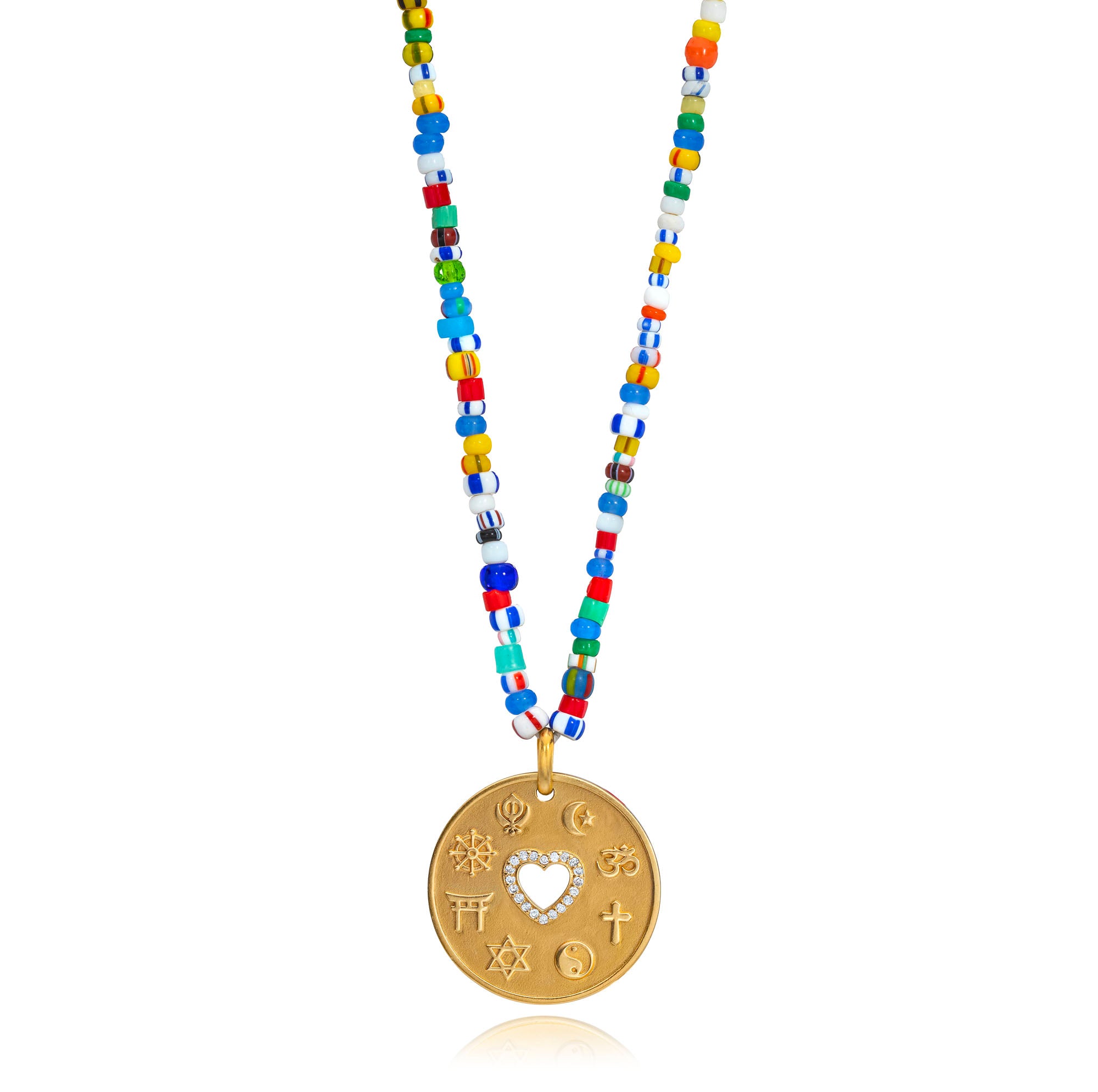 Love Is My Religion Yellow Gold on Colorful Beaded Chain