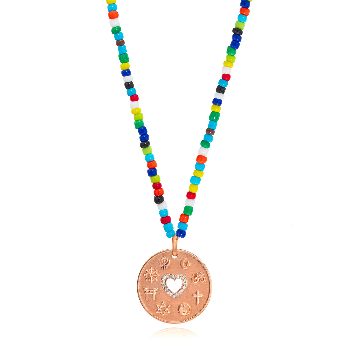 Love Is My Religion Rose Gold on Colorful Beaded Chain