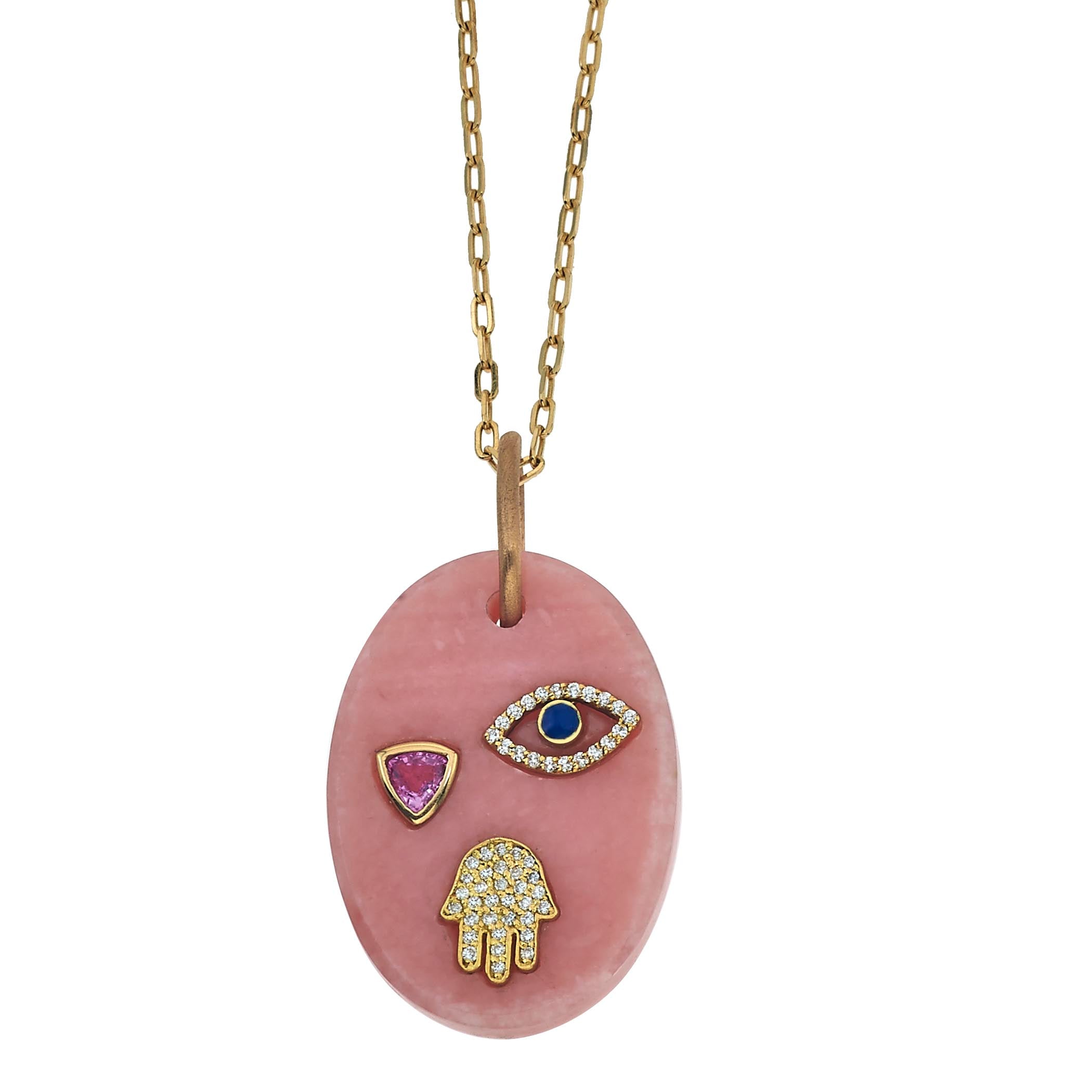 Bella Pink Quartz Evil Eye Diamond Hamsa Necklace AB CORP