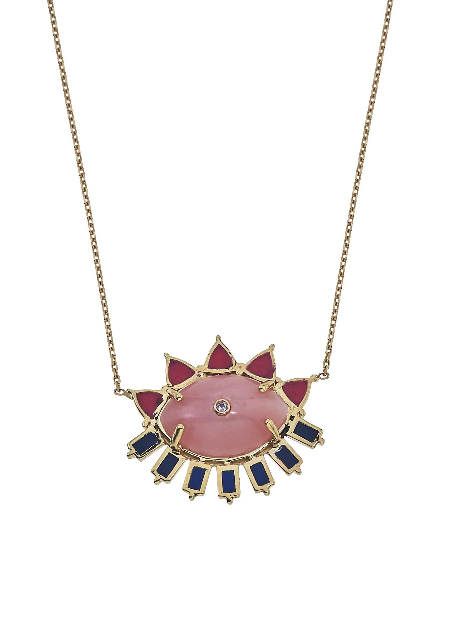 Melissa Evil Eye Pink Quartz & Ruby Gemstone Pendant Necklace, 14K Yellow Gold