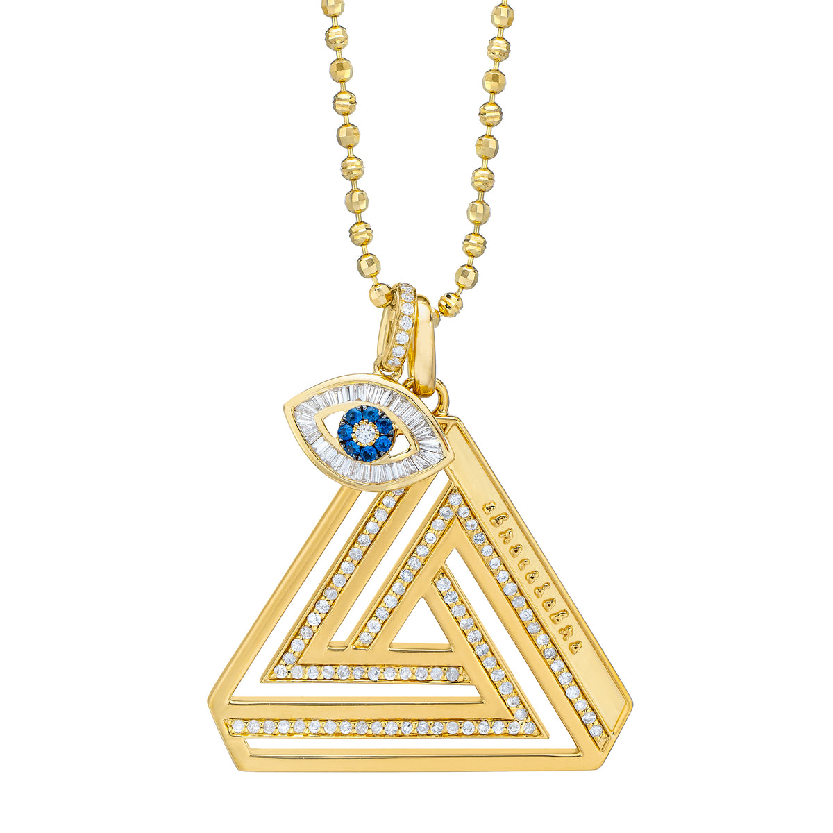 Large Abracadabra Series 4 Necklace Paired beautifully with our 18K Baguette  Diamond & Sapphire Eye Charm.