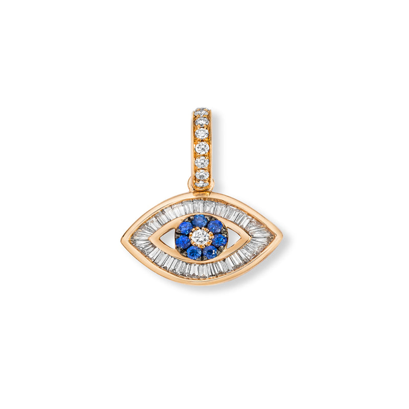 18K Rose Gold Small Baguette Diamond Evil Eye Charm - Pre Order