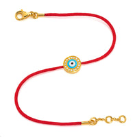 Yellow Gold Vermeil Evil Eye Bracelet on a red cord