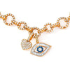 18K Rose Gold Small Round Full Pave Bracelet with Heart & Eye Charm- Bracelet & Charms sold separately